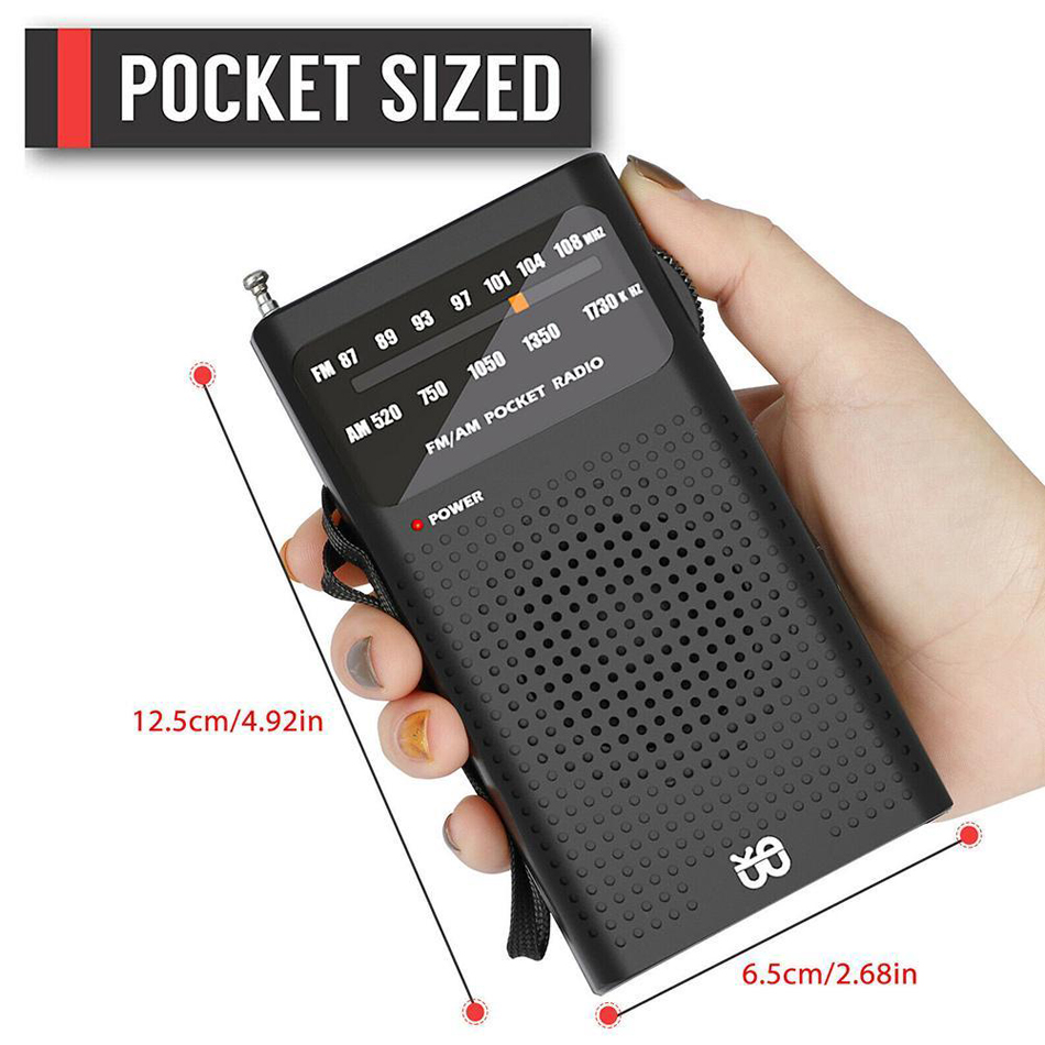 Mini Radio Portable AM/FM Dual Band Stereo Weather Pocket Radio Receiver for Walking Hiking Camping W-908