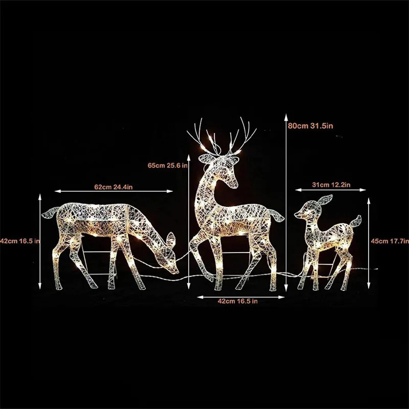 Garden Decorations Iron Art Elk Deer Christmas Decoration With LED Light Glowing Glitter Reindeer Xmas Home Outdoor Yard Ornament Decor y231127