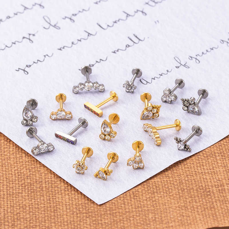 1.2x8 Inner Teeth Lip Nail Boucles d'oreilles Goujons Tige Titane Incrusté Zircon Cubique Earbone Nail Lip NailsTitanium Puncture Mini Boucles D'oreilles Pour Les Femmes En Acier Inoxydable Pin