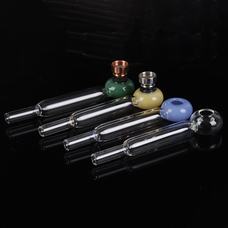 Colorful Pyrex Thick Glass Pipes Dry Herb Tobacco Metal Bowl Silver Screen Spoon Handpipes Portable Innovative Removable Smoking Cigarette Holder Tube DHL