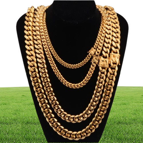 Collier en acier inoxydable, bijoux, plaqué or 18 carats, poli, Miami, lien cubain, 8mm, 10mm, 12mm, 14mm, 16mm, M9619398