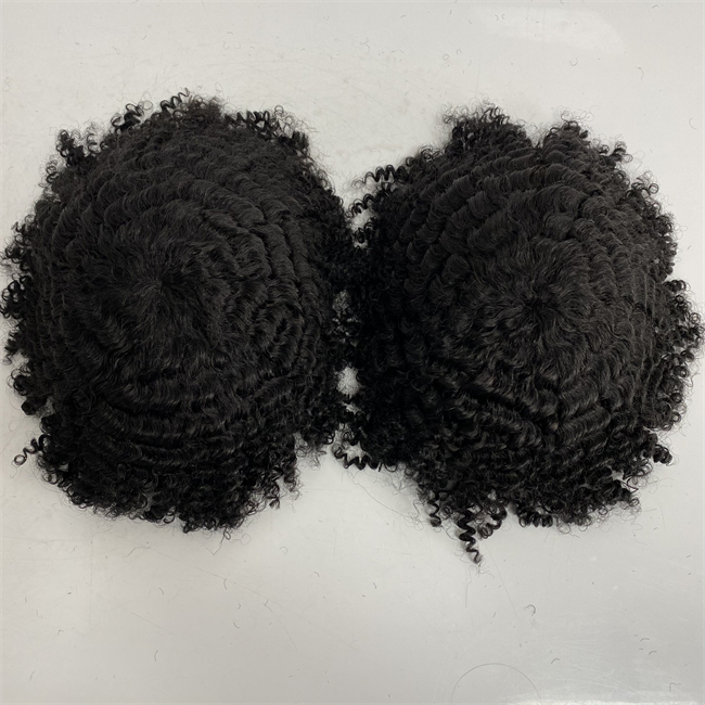 6 inches European Virgin Human Hair Systems 1b# Natural Black Color 10mm Wave 8x10 Toupee Full Lace Unit for Black Men