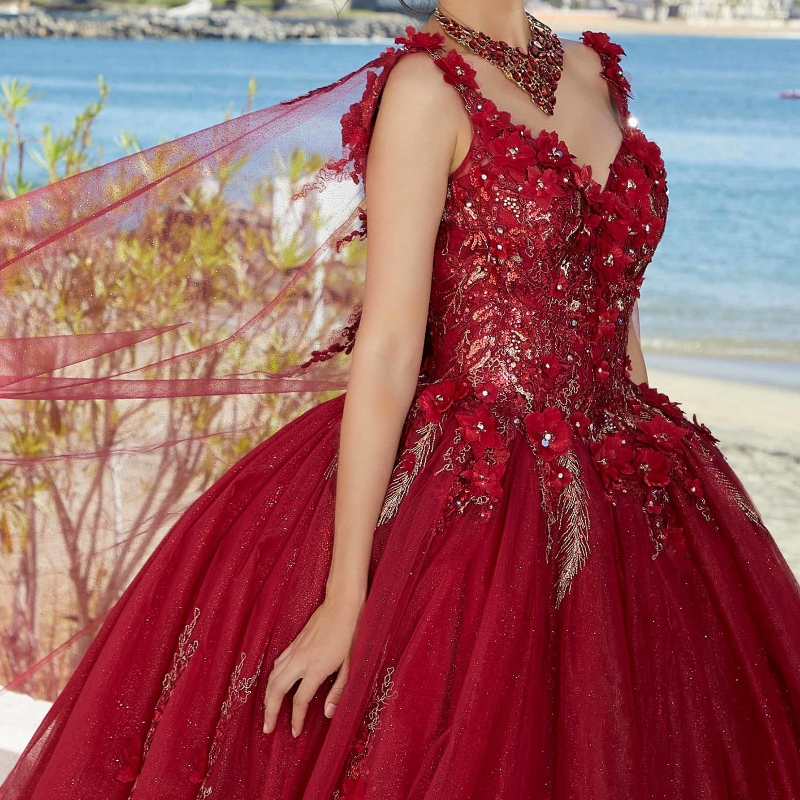 Vestido De fiesta rojo brillante con forma De corazón, Vestidos De quinceañera, apliques De cuentas De encaje, cristal con capa con cordones, 16 Vestidos De 15 anos