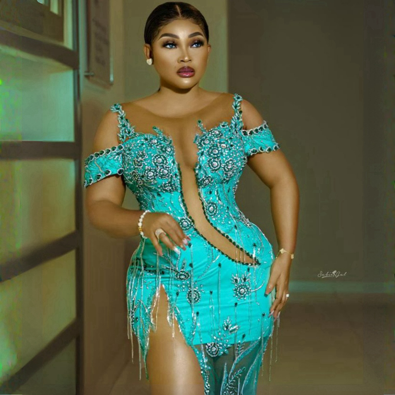 Hunter Green Aso Ebi Prom Dresses Plus Size Soce Mermaid aftonklänningar Beading Birthday Party Second Reception Dresses African Engagement Robe de Soiree ST212