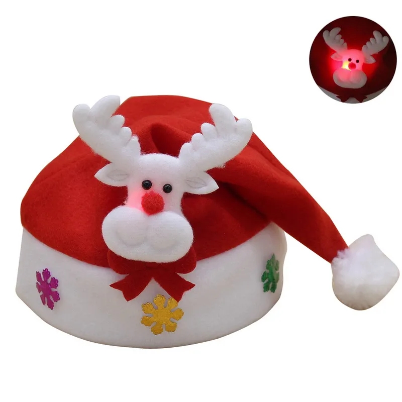 Brilha vermelho papai noel chapéu ultra macio pelúcia natal cosplay chapéus decoração de natal adultos chapéus de festa de natal