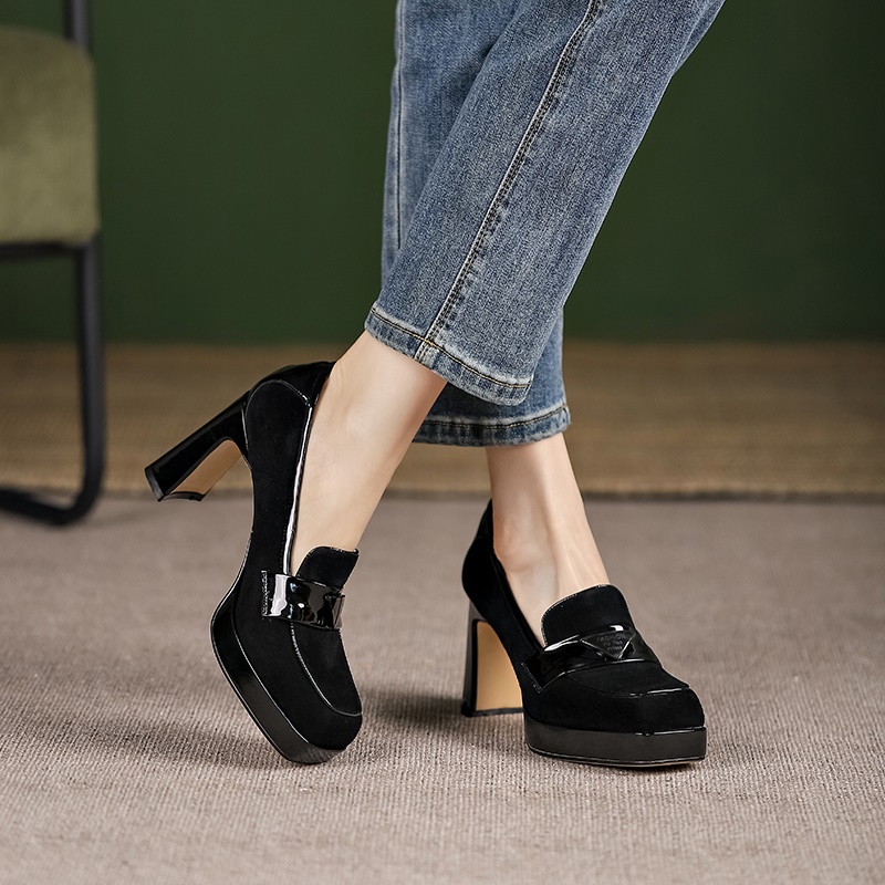 Классические насосы Женская вечеринка обувь новая дизайн густые высокие каблуки подлинная кожа