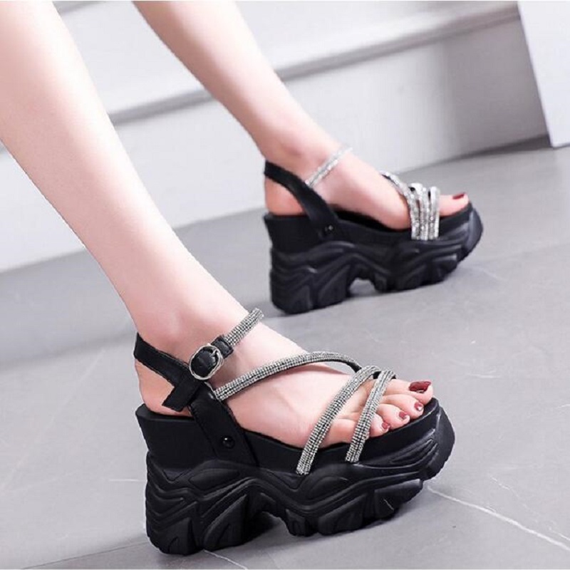 Sapatos de verão feminino areia cunha Flats sandálias grossas altura aumentando feminina feminina salto alto sapatos Sandles d2h37