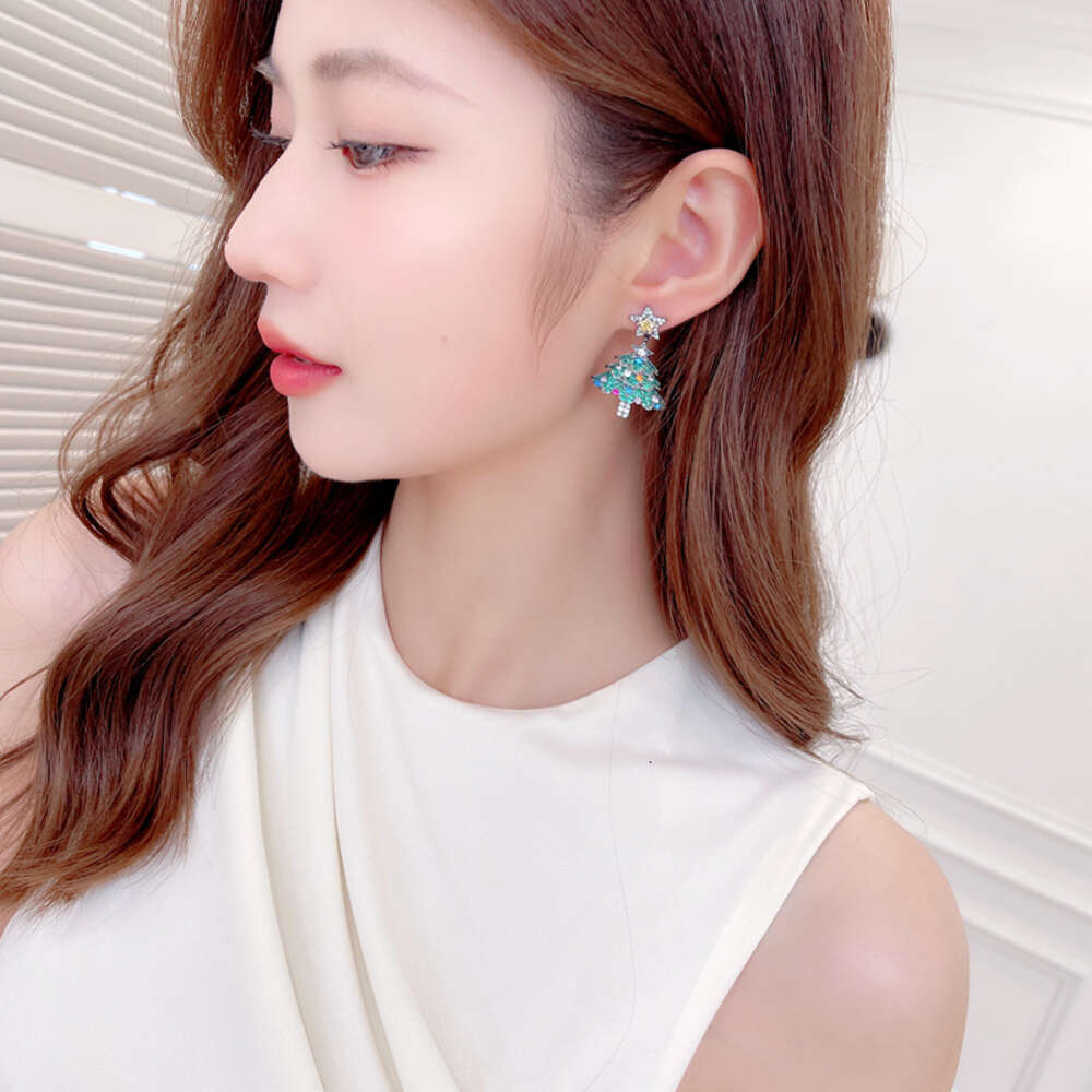 European and American Style Fashionable Temperament New Earrings with Colorful Zircon Inlay for High-end Christmas Gifts Christmas Tree Earrings