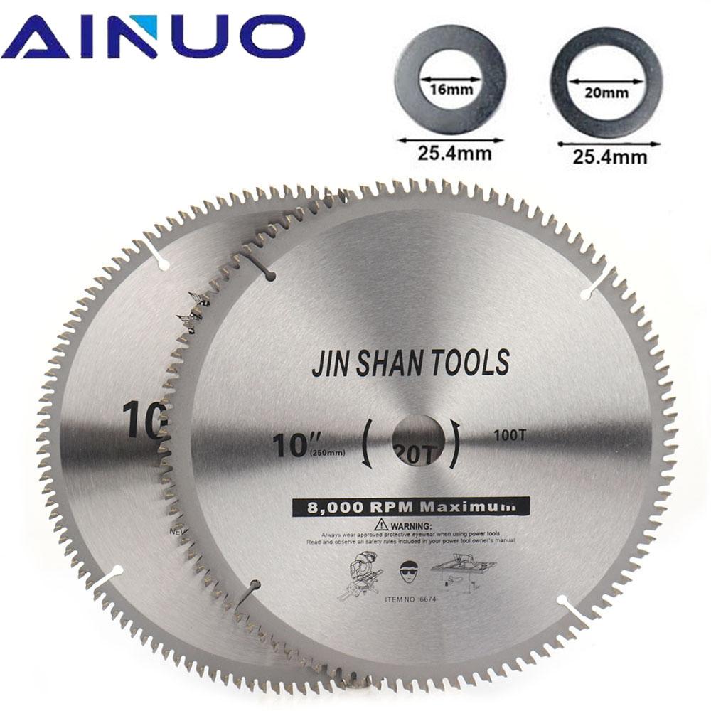 Delar 10 tums cirkulära sågblad Wood Saw Blade Skär skiva träbearbetning Aluminium skärning med 16/20mm rund ring