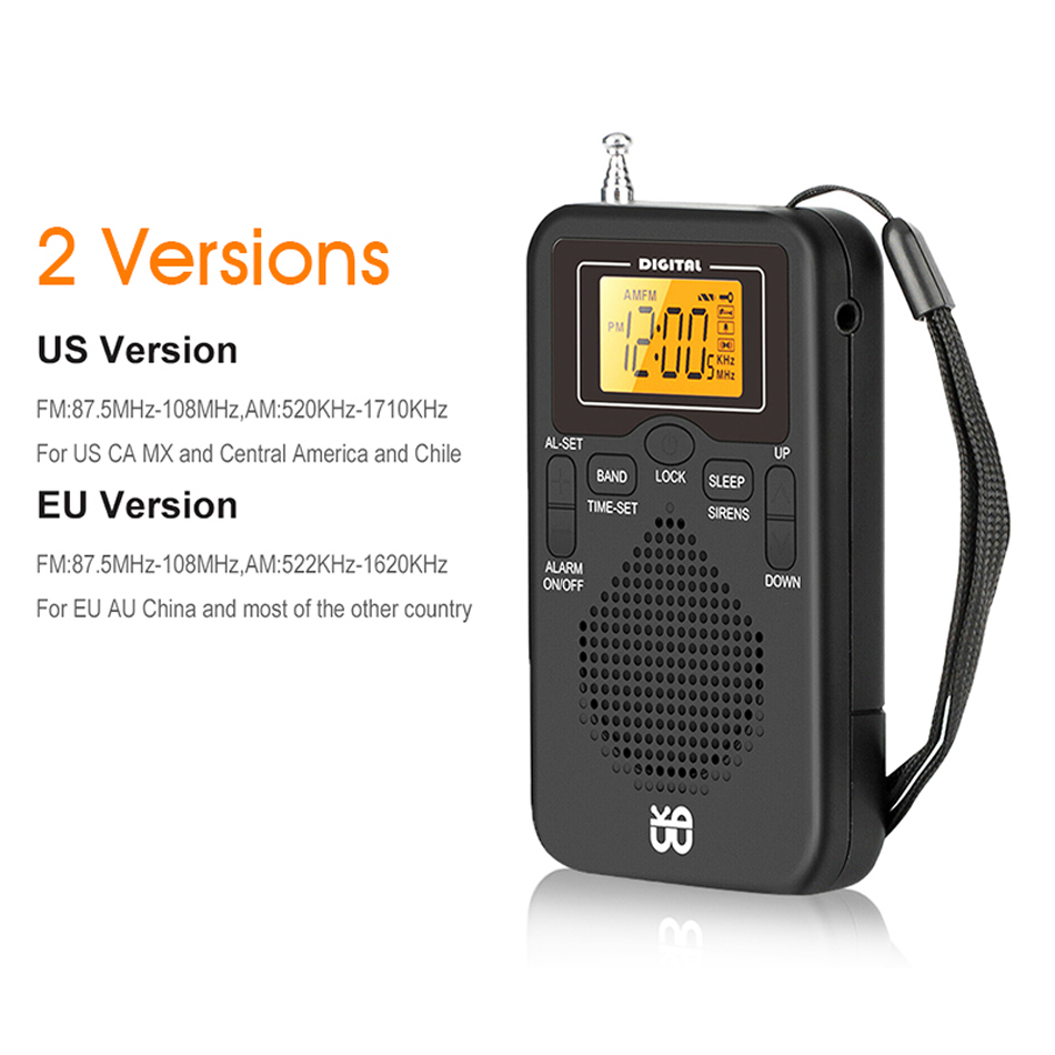 Portable Radio Mini AM FM Weather Radio Pocket Radio Player LCD Screen Digital Alarm Clock Radio Lange Range Beste ontvangst W-206