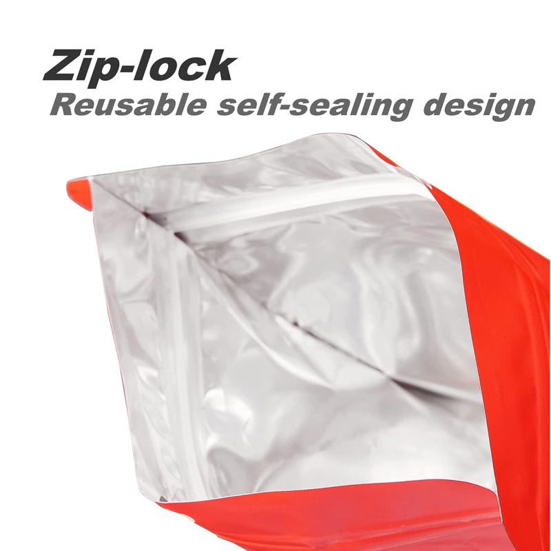 Czerwony stojak matowy aluminiowy worki z uszczelnieniem z przezroczyste przednie okno otrzewane szorstkie torebkę do przechowywania pokarmu LX4327