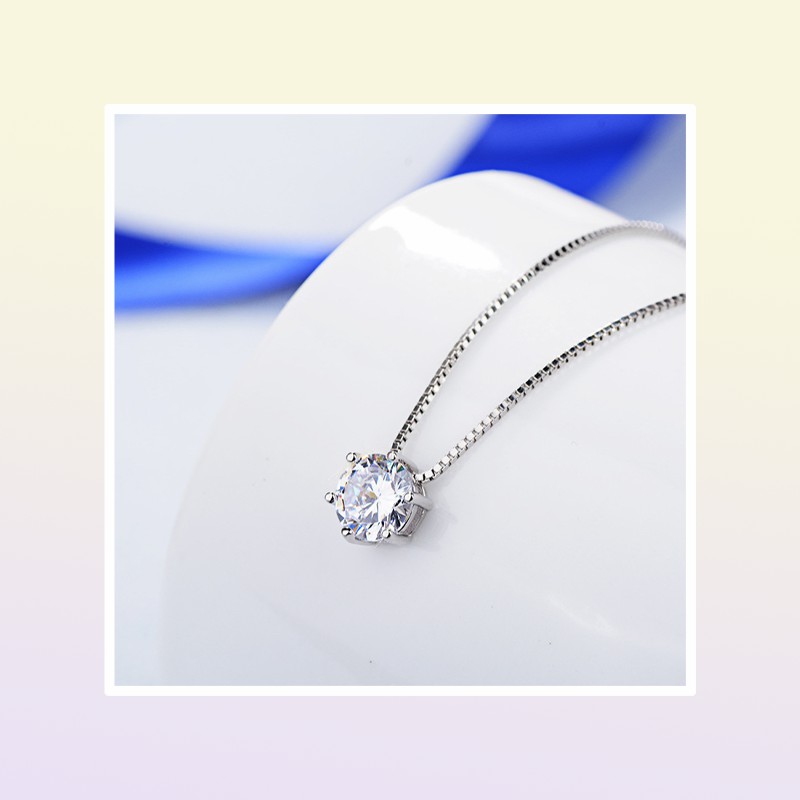 YHAMNI Hohe Qualität Solitaire Weiß Zirkon Halsketten 925 Silber Kette Einfache Anhänger Halskette Frauen Geschenk Schmuck D069624253