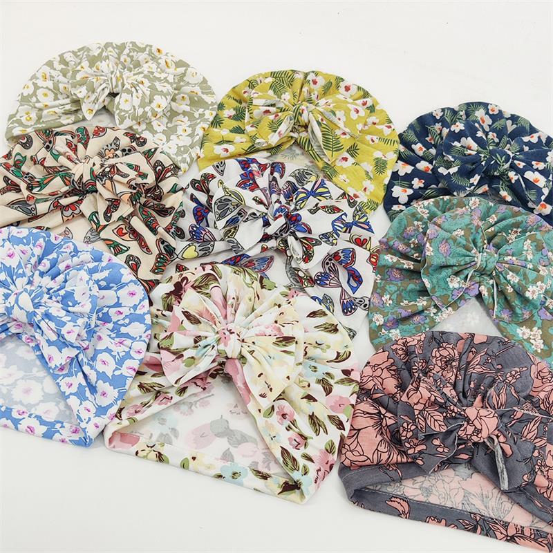 Neue Baby Hut Neugeborenen Kinder Warme Fetal Hut Floral Gedruckt Bowknot Baby Turban Hut Caps Kinder Kopfbedeckungen Haar Zubehör