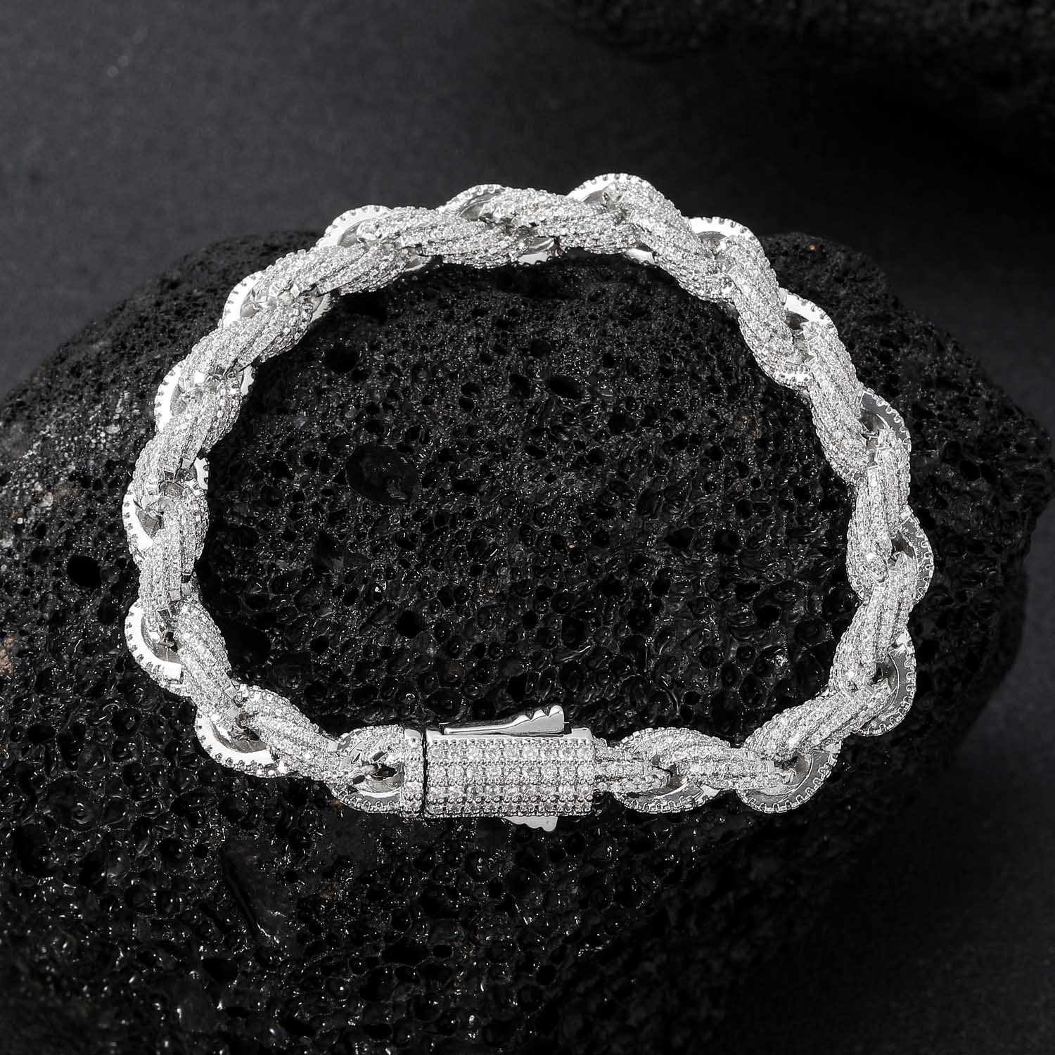 Pasó la prueba GRA Moissanite Diamond Moissanite Miami Cadena torcida de 8 mm Cadena de cuerda Collar cubano de circón completo Pulsera de hip hop de moda