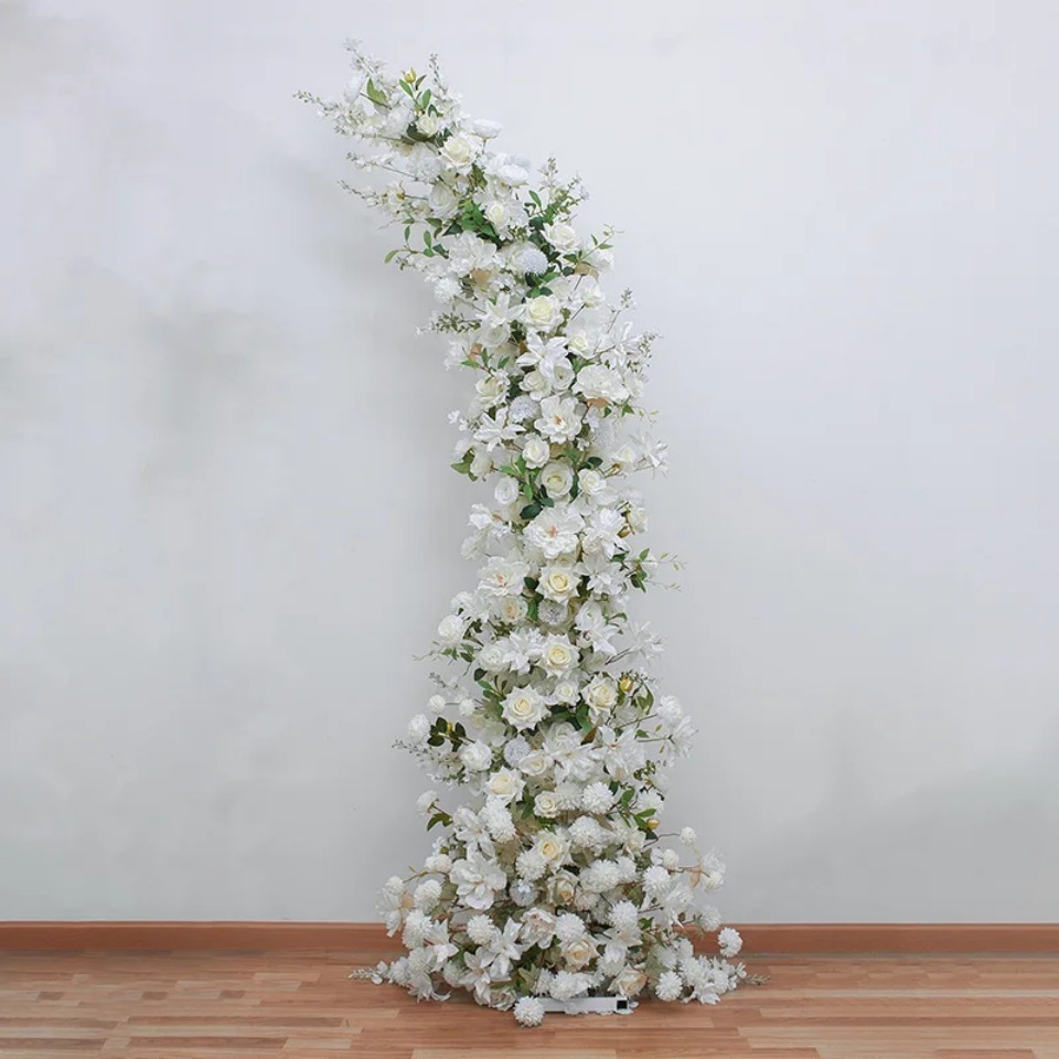 Horn Moon Shape Arch with Floral Arrangement Wedding Backdrop Stage Flower Stand Tabell Centerpieces Ball Window Display