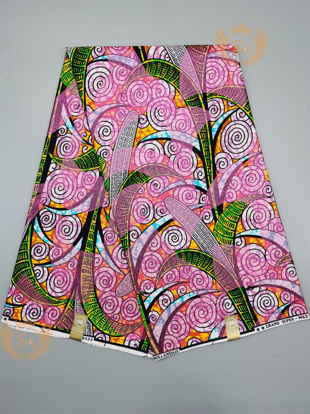 ファブリック2022アフリカングランドグラムグリッターSupev Golden Wax Fabrics Soft Cotton Ankara Tissu Sewing for Party Dress Satin Cotton 100％N530