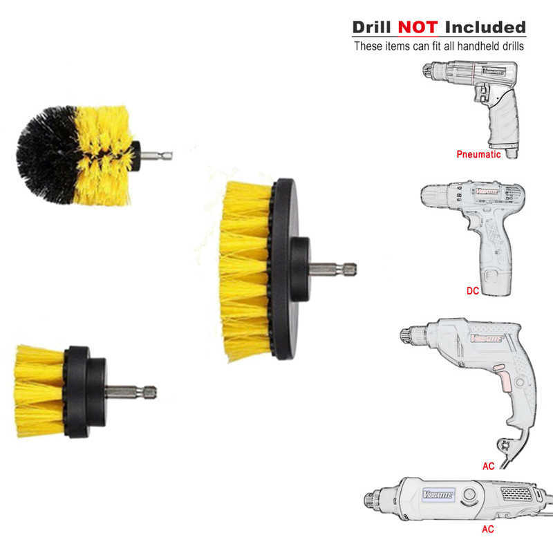 Perceuse à poils électriques ronde, mise à niveau 3 pièces, brosse rotative, ensemble d'outils de nettoyage, épurateur, outil de nettoyage, brosses, outil de lavage de voiture