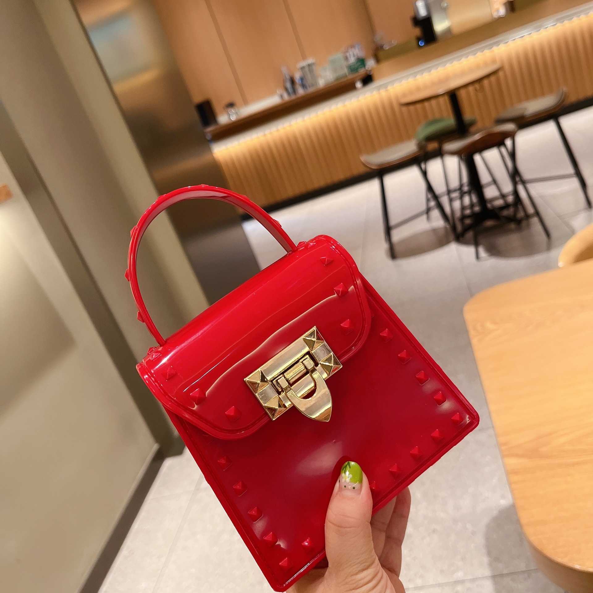 Genuine Leather Valentins Handbag Women's 2023 New Leaf Chain Mini Jelly Fashionable and Versatile Small Fresh Red Small XXO0R