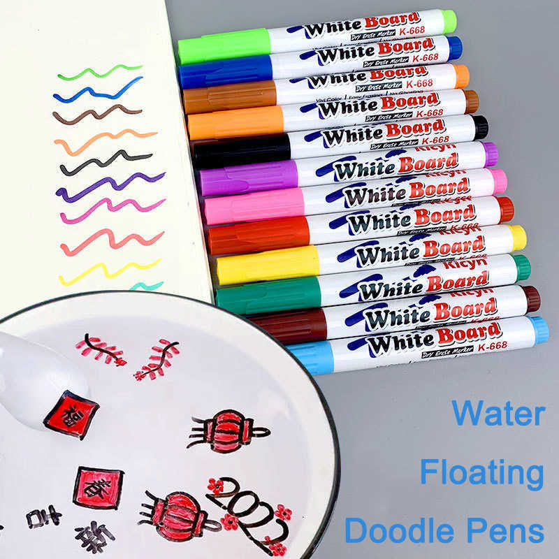 color Brush Magical Painting Pen Water Floating Doodle Pens 4/8/Kids Drawing Markers Early Education Magic Whiteboard Marker P230427