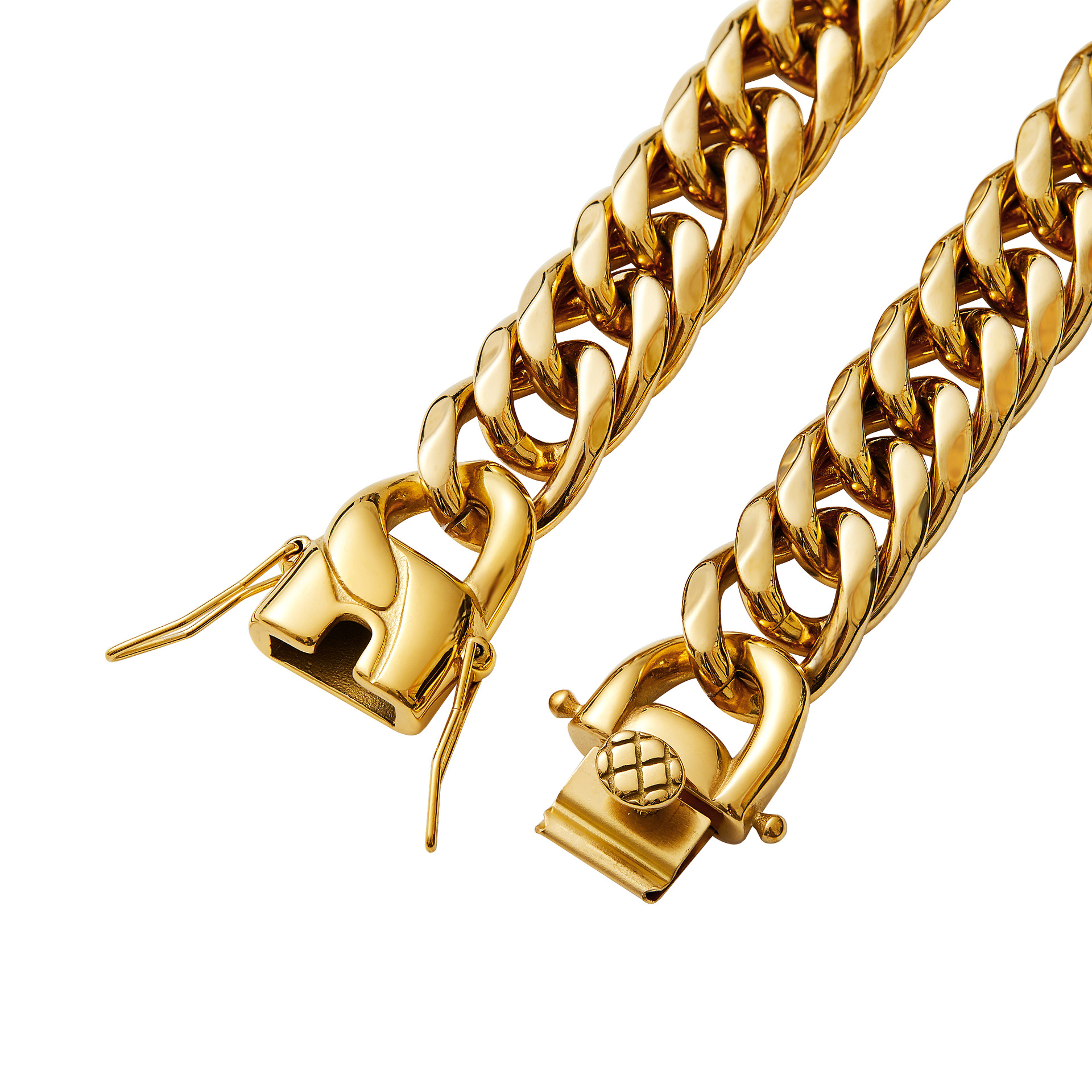 11mm-21mm Hip Hop Titanium Stal Miami Cuban Link łańcuch 18K Real Gold Splated High Polished Mens Naszyjnik Złote Akcesoria Biżuteria