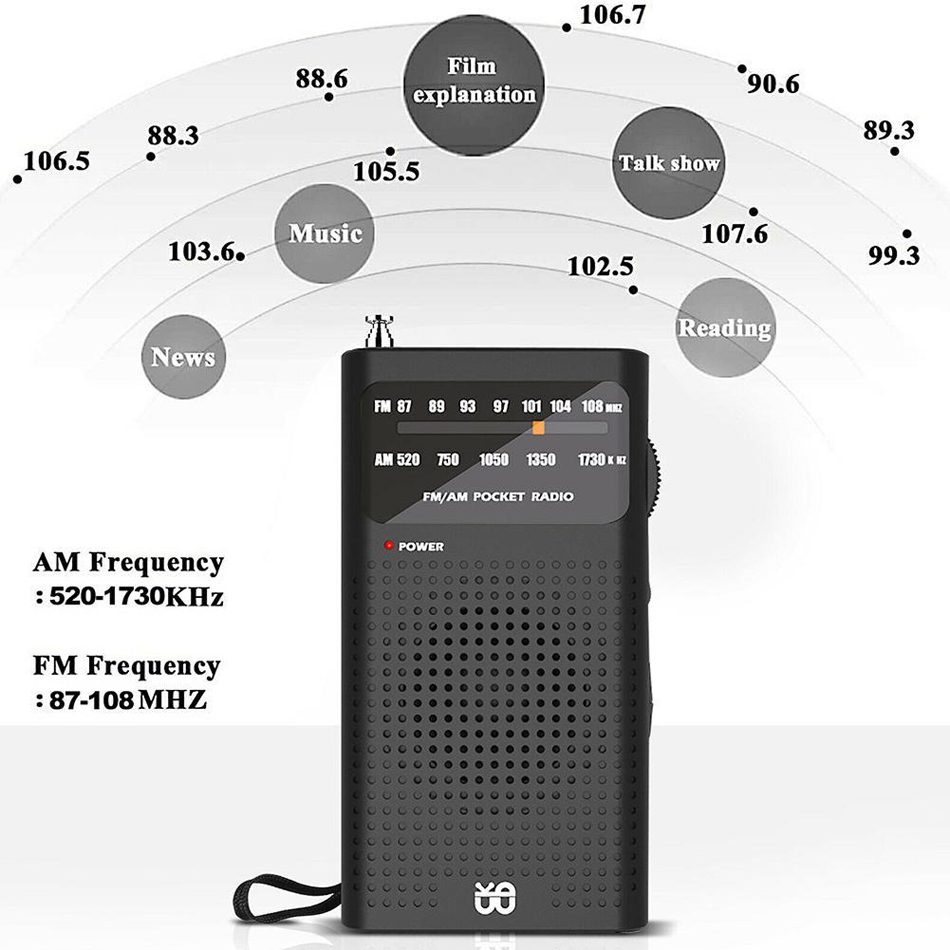 Mini Radio Portable AM/FM Dual Band Stereo Weather Pocket Radiomottagare för vandringsvandring C-908