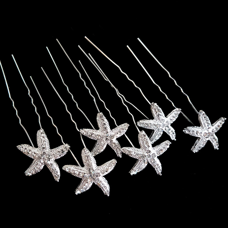 Bride Starfish Rhinestone Small Hairpin Pan Hair U-shaped Clip Hair Accessories Pin Headwear Top Clip