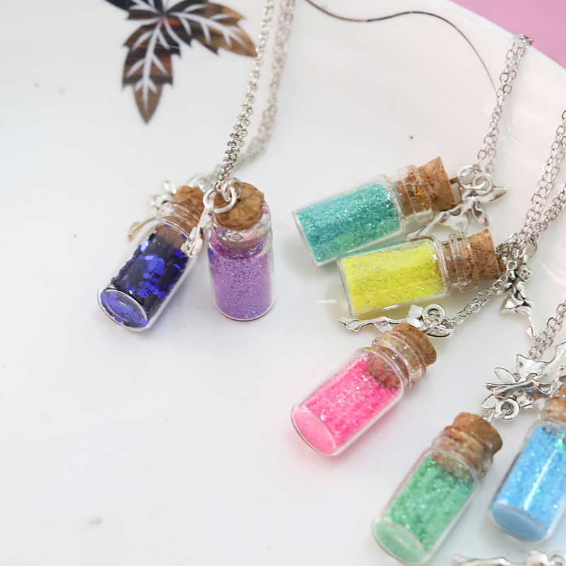 Pendant Necklaces Dome Cameras Drift Bottle Necklace Fairy Charm Necklace Glitter Sequin ing Jewelry Personalized Jewelry Gifts for Girls Kids AA230428