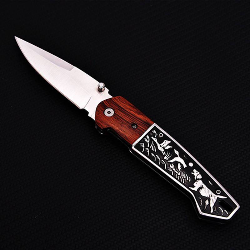Hot A1910 Pocket Folding Knife 440C Satin Blade Rosewood/Steel Handle Outdoor Camping Hiking Fishing EDC Knives with Nylon Bag