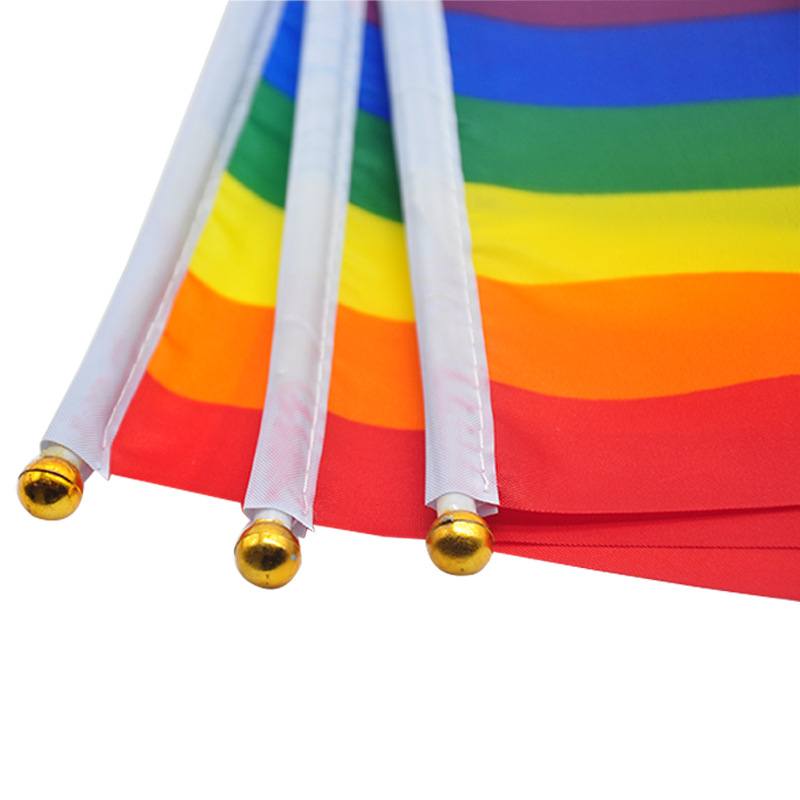 Drapeau arc-en-ciel 14X21cm avec mât arc-en-ciel Gay lesbienne homosexuel bisexuel pansexualité transgenre LGBT fierté U0428