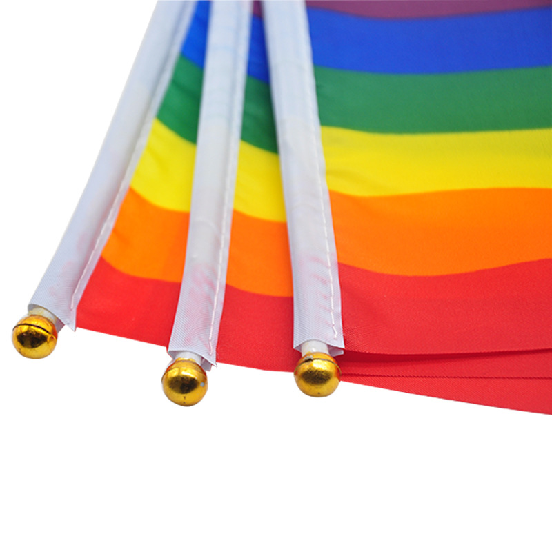 14X21cm Regenbogenfahne mit Fahnenmast Regenbogen Schwule Lesben Homosexuelle Bisexuelle Pansexualität Transgender LGBT Pride A0428