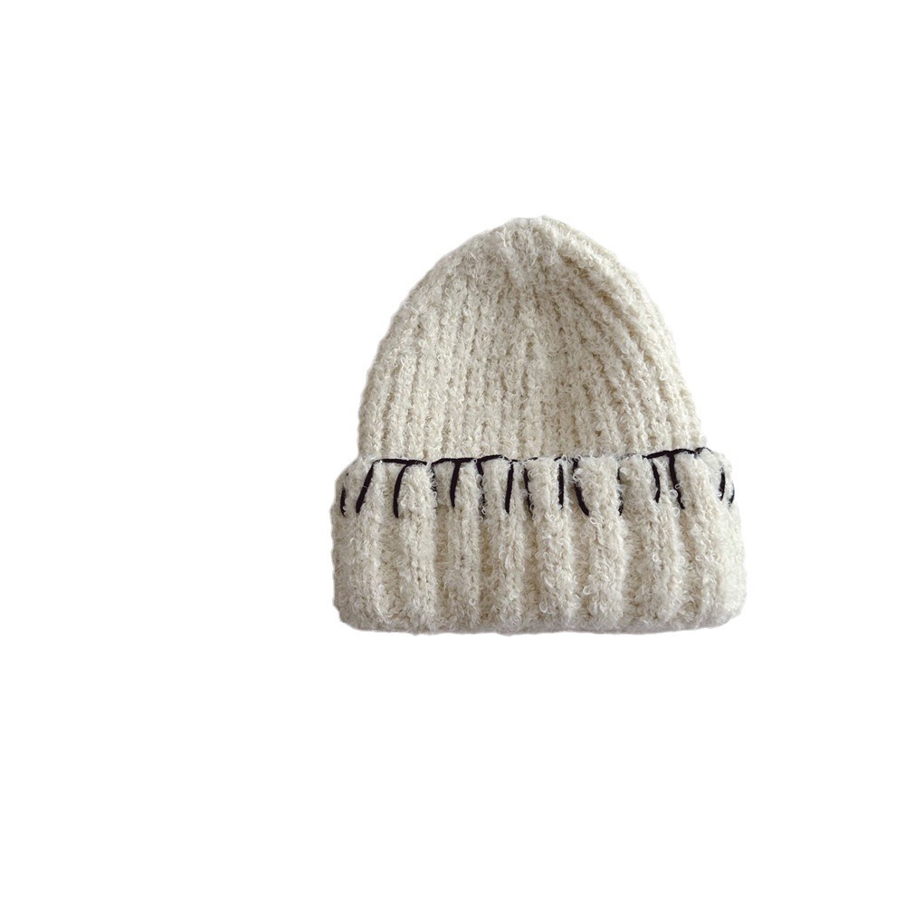 Crianças chapéus de malha meninos meninas vintage linhas de gancho borda all-matching gorro outono inverno crianças macio quente boné z5612