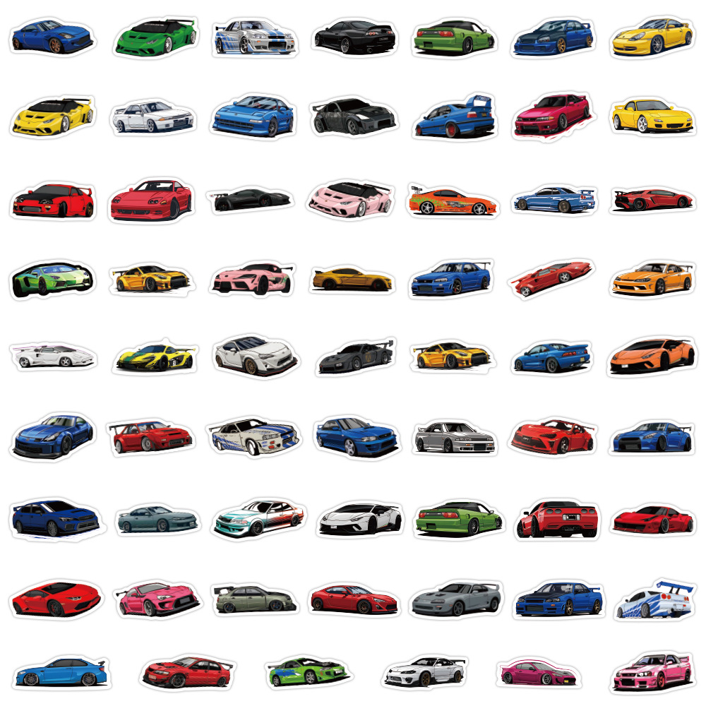 60 pièces dessin animé JDM autocollants jdm voiture Graffiti autocollant pour ordinateur portable moto bagages décalcomanie guitare autocollants grossistes