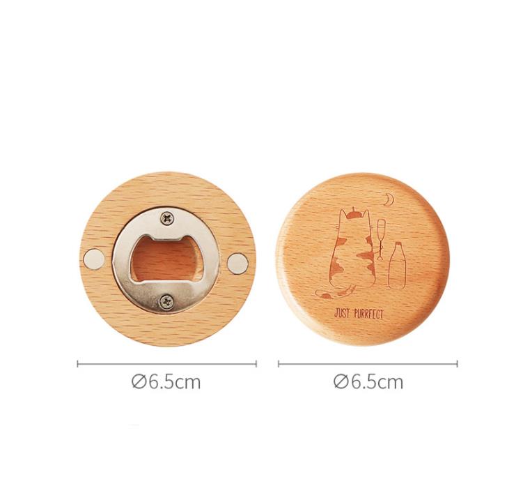 Blank Openers DIY Beech Wooden Round Shape Bottle Opener Coaster Fridge Magnet Decoration Beer Bottle Opener Custom Logo SN6889