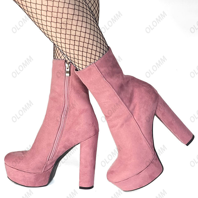 Olomm New Fashion Women Platform Ankle Boots Square Hoge Heel Boots Round Toe Gorgeous Purple Party Shoes Ladies Us Us Size 5-20