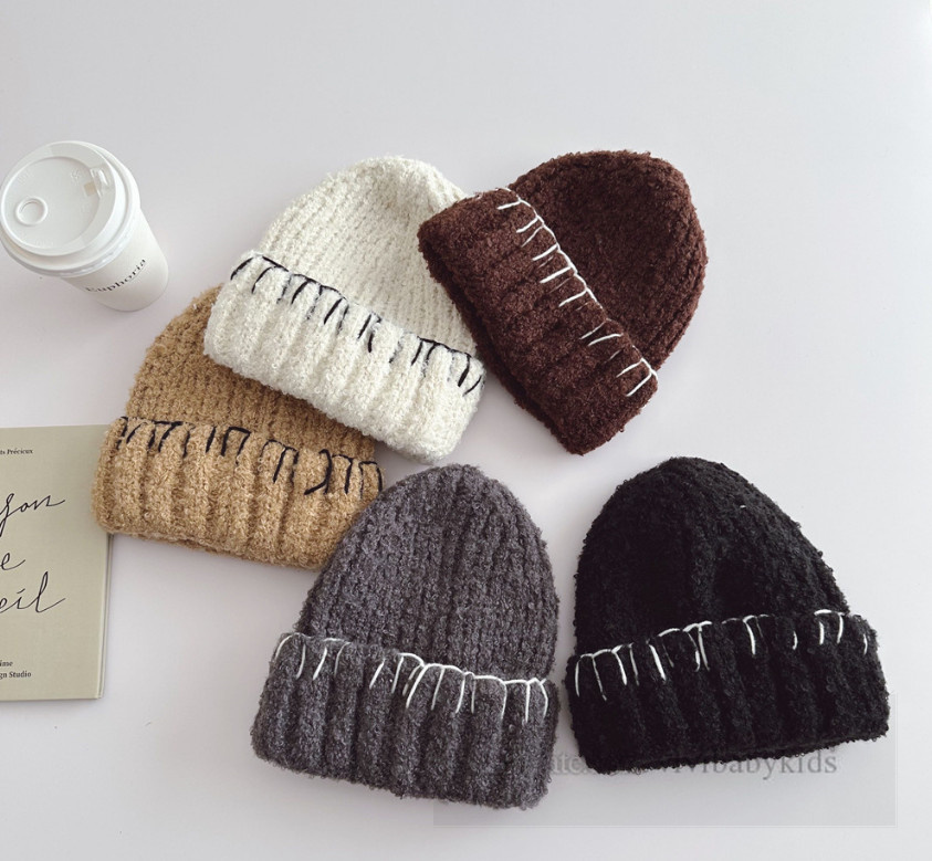 Crianças chapéus de malha meninos meninas vintage linhas de gancho borda all-matching gorro outono inverno crianças macio quente boné z5612