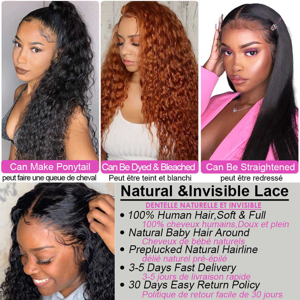 Synthetic Wigs Nicelight Water Wave Transparent Lace Front Wigs Brazilian Remy Pre Plucked Human Hair for Women Curly Closure Wig 230227