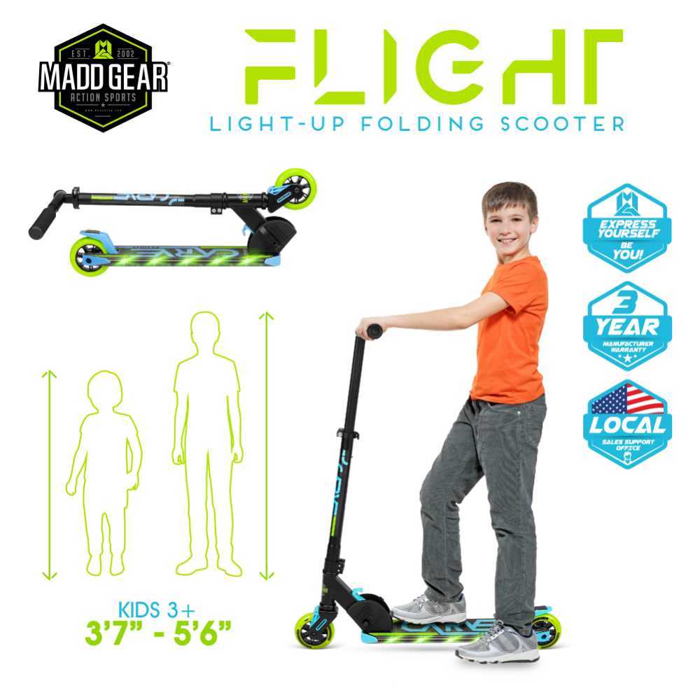 Kick Scooters Flight Light-up Kids Kick Folding Scooter - Height Adjustable Unisex 3 Yrs +