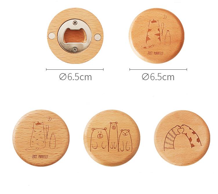 Blank Openers DIY Beech Wooden Round Shape Bottle Opener Coaster Fridge Magnet Decoration Beer Bottle Opener Custom Logo SN6889