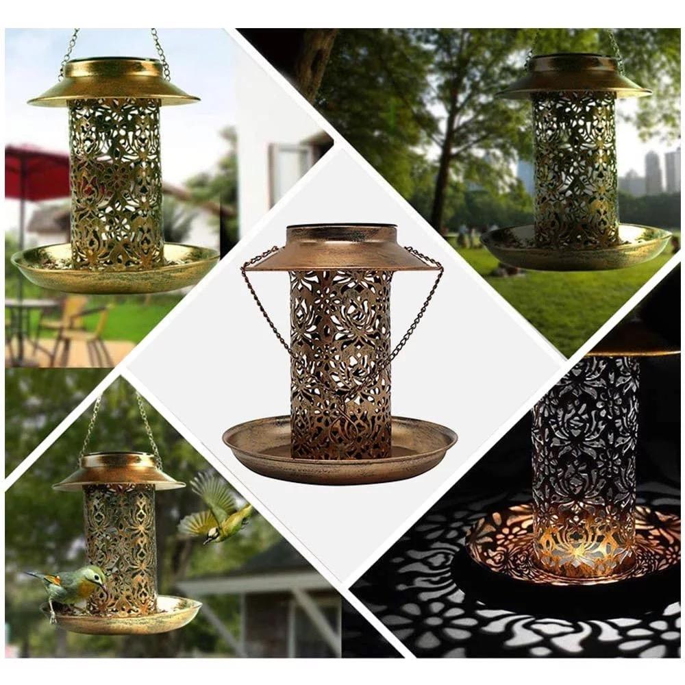 Alimentation solaire LED mangeoire pour oiseaux fer Art offre spéciale lumière extérieure Antique décoration de jardin lampe