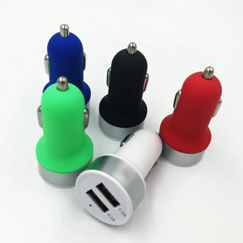 Frosted Car Charger Dual 2 Port USB Charger Adapter för 12V Power 2.1A USB Car Charger för all mobiltelefon