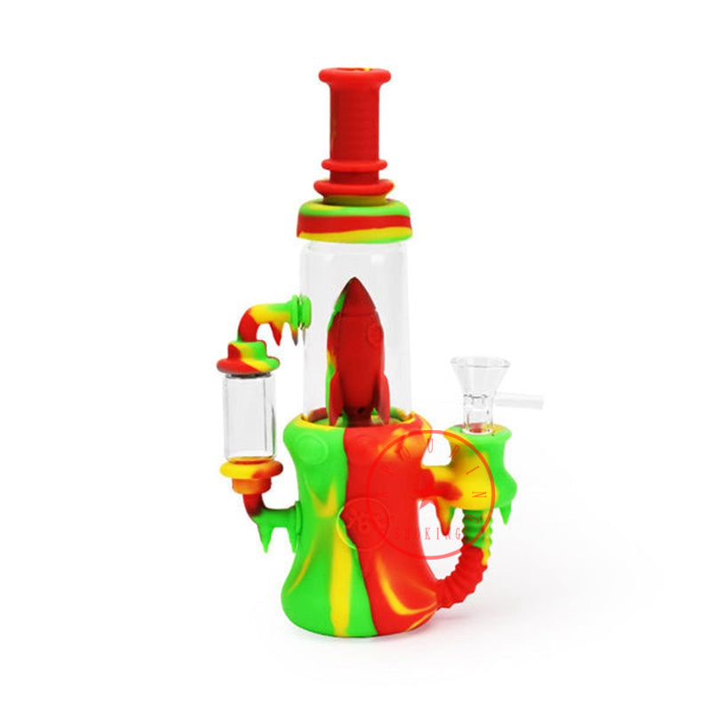 Novo colorido silicone fumar bong tubos kit portátil foguete espaço cápsula estilo viagem bubbler tabaco filtro funil colher tigela plataformas petrolíferas waterpipe dabber titular