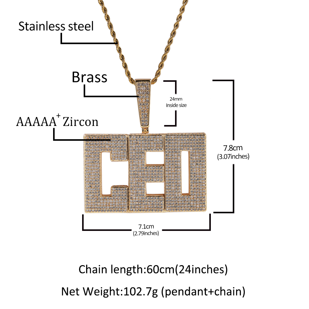 Hiphop DIY aangepaste naam grote A-Z letters vierkante hanger heren ketting volledige zirkoon sieraden