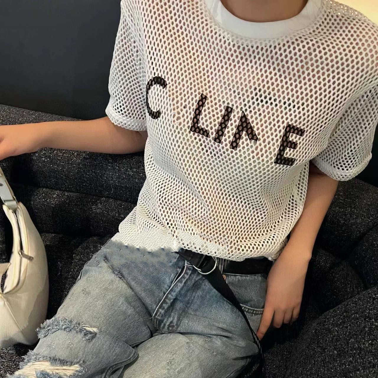 Designer New Women T-shirt High Edition 2023 Summer Special Grid Letter Unisexe T-shirt à manches lâches