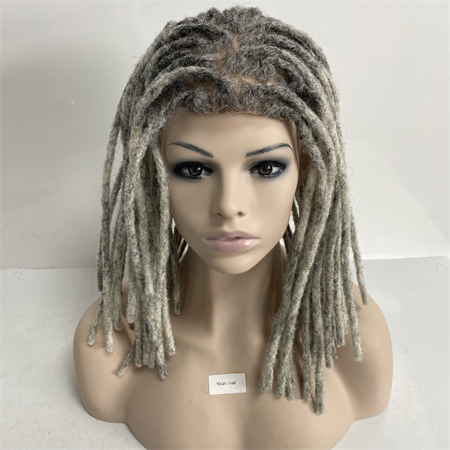 16 tum europeiska indiska jungfruliga mänskliga hår ersättare 7x9 grå dreadlocks mono toupee för svarta män