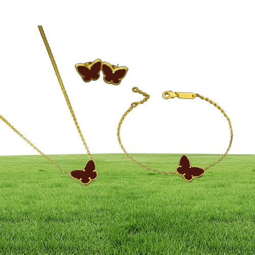 ヴァン18kゴールドファッションクラシックスウィート4four leaf clover butterfly earringsブレスレットネックレスジュエリーセット