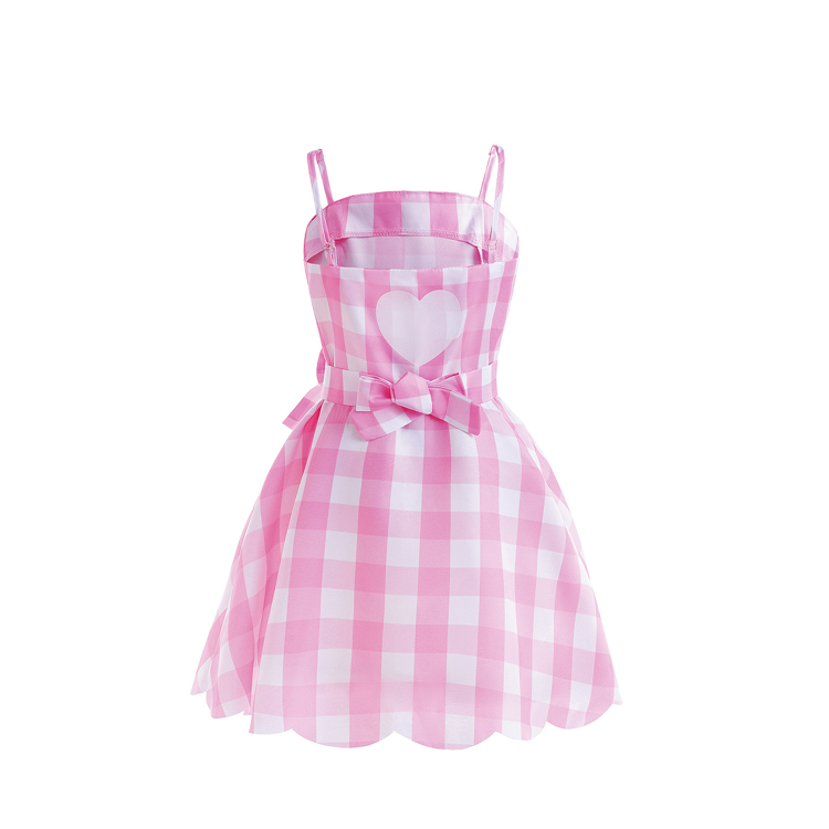 Robe d'été Cosplay pour petites filles, robe à carreaux, en coton, avec gros nœud à carreaux