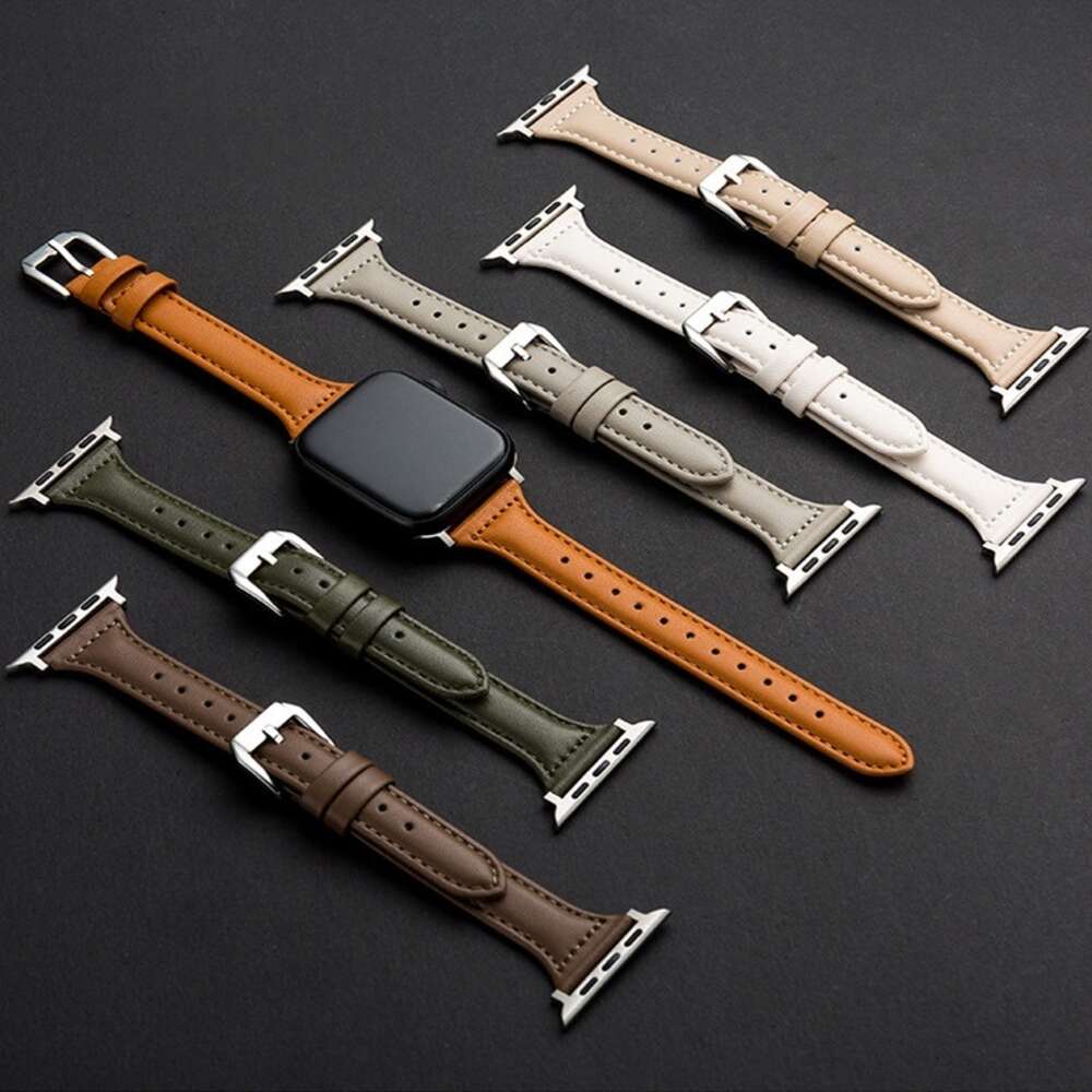 Slim Leather Band For Apple Watch Ultra 2 49mm Series 9 7 8 41/45mm 38/40mm Wristband Bracelet iWatch Strap SE 6 5 4 3 44mm 42mm