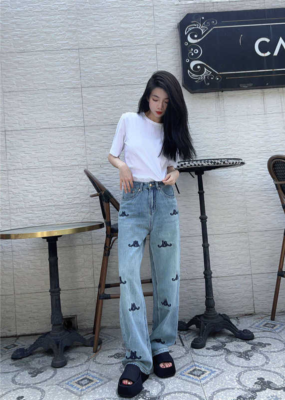 Jeans pour femmes Designer haute qualité automne nouveau style jeans femmes pleine broderie taille haute pantalon jambe droite tendance décontractée J8HQ