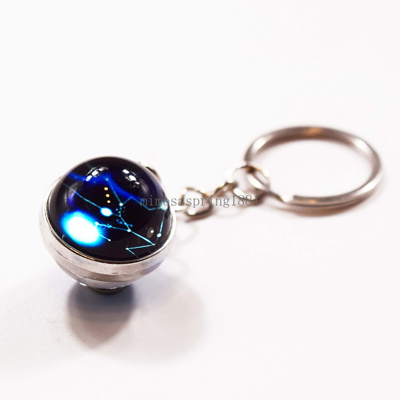 Nouveau 12 Constellation porte-clés pour femmes hommes boule de verre pendentif zodiaque porte-clés anneaux zodiaque porte-clés cadeau d'anniversaire