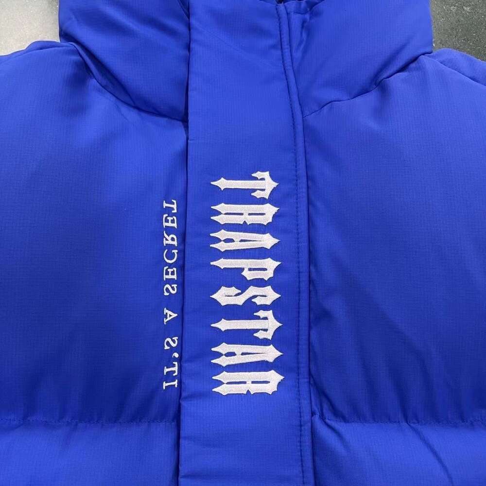 2023 Ny Trapstar Down Cotton Jacket Mäns avkodning Hooded Blue Fashionable Long Sleeped Top för värme 688SS